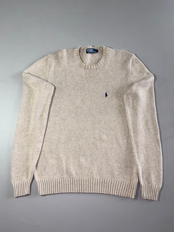 Vintage Polo by Ralph Lauren Chunky Cotton Knit Crewneck – Oatmeal Beige (L)