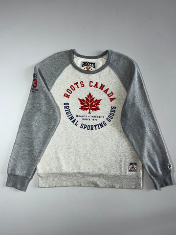 Roots Canada “Original Sporting Goods” Maple Leaf Crewneck — Grey/Heather  (XL)