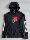 Adidas Black Graphic Print Hoodie with Striped Sleeves (M)