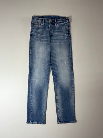 New Straight Long Leg Distressed Button-Fly Denim Jeans (W:30) (L:42)