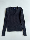 Tommy Hilfiger Black Cable Knit V-Neck Sweater (XS)