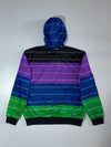 Coogi Striped Colorblock Hooded Track Jacket – Purple/Blue/Green Zip-Up, (2XL)