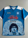 SSC Napoli Maradona #10 Tribute Football Jersey | Fingerprint Graphic | Lete & MSC Sponsors T-shirt (M)