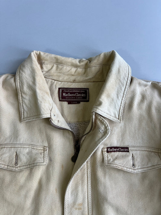 Vintage Marlboro Classics Country & Outdoors Cream Twill Chore Jacket Sherpa Fleece Lined (L)