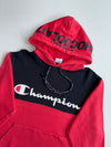 Champion x :Chocoolate Red & Black Colorblock Hoodie – Script Logo – (M)