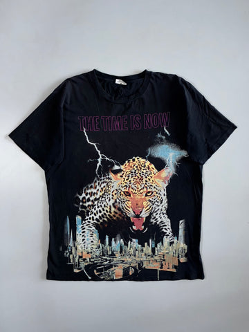 Marcelo Burlon County of Milan “The Time Is Now” Leopard City Graphic Tee Faded Black (XL)