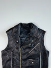 Black Leather Asymmetric Biker Vest (L)