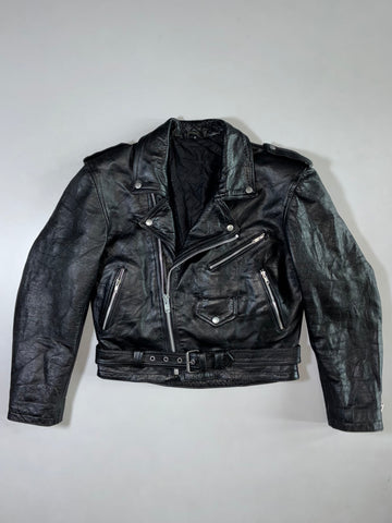 Cropped Belted Biker Leather Jacket  (S)