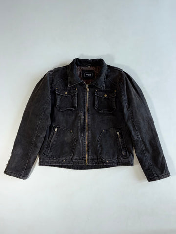 Bernardi Collection Washed Black Canvas Utility Jacket – Multi-Pocket, Quilted Lining (XL)