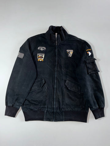 H.T. Niao Military Patch Bomber Jacket – Black (2XL)