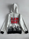 Double Diamond “I Am Hot” Grey Flame Graphic Zip Hoodie (M)