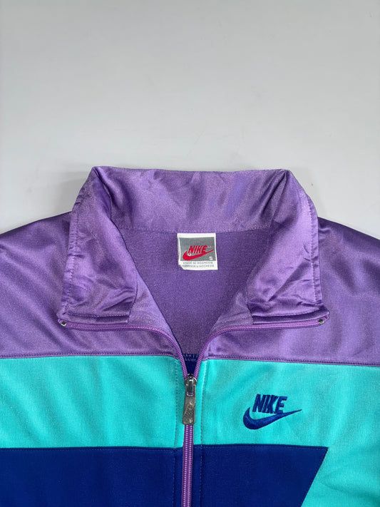 Vintage 80s Nike Colorblock Track Jacket Purple Teal Navy Full Zip (M)