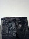 Vintage Black Leather Grey Side Stripe Biker Pants (W:30) (L:38)