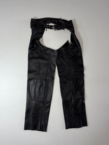 Vintage Harley-Davidson Black Leather Biker Chaps, Made in USA (W:34) (L:42)