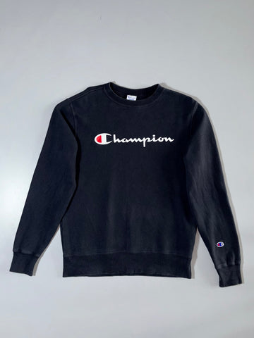 Champion Black Script Logo Crewneck Sweatshirt (S)