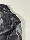 Black Leather-Look Utility Jacket with Stand Collar & Four-Pocket Design (2XL)