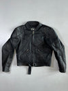 Panel-Stitched Black Leather Moto Jacket (M)