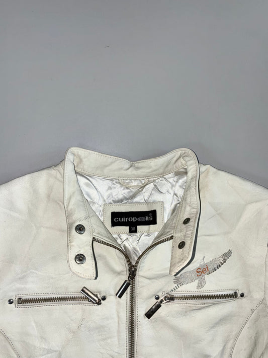 Cuiropolis Eagle Embroidered Racing | Real Leather Biker Jacket (XS)
