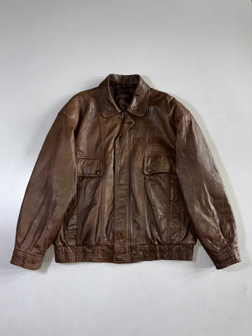 Canda Collection Black Leather Bomber Jacket (XL)