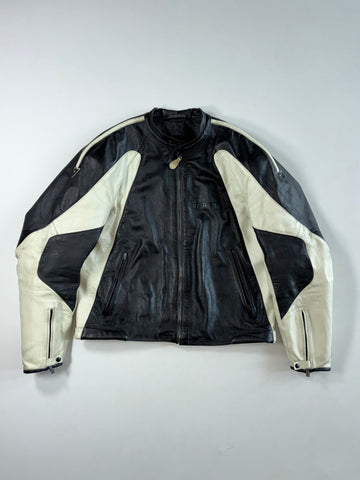 Dainese Black & Cream Leather Motorcycle Racing Jacket Padded (XL)