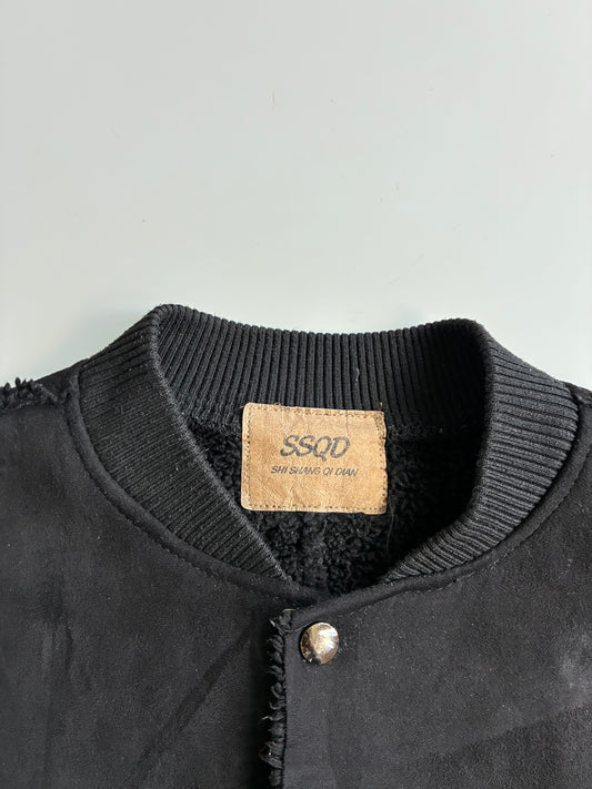 SSQD "Sakata" Black Faux Suede Sherpa Bomber Jacket (L/XL)