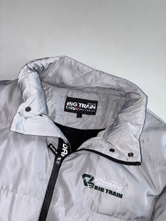 Big Train Osaka Grey Puffer Jacket with Embroidered Logo (M)