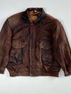 Vintage Brown Distressed Leather Detachable Sleeve Bomber Jacket (2XL)