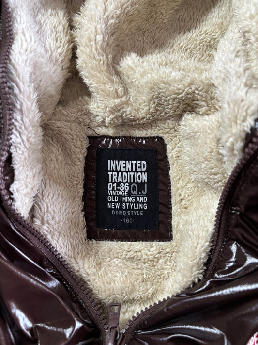 Q.J Glossy Sherpa-Lined Hooded Bomber Jacket – Brown Fuur inside (S)