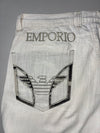 Armani Jeans White Linen Trousers Camo Pocket Trim (W:35) (L:41)