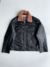 Aviators | Shearling Collar Leather Jacket Black Tan Detachable couler (Xl/2Xl)