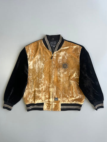 Vintage Versace Jeans Couture Velvet Bomber Jacket Gold Black Medusa Embroidery 90s (XL)