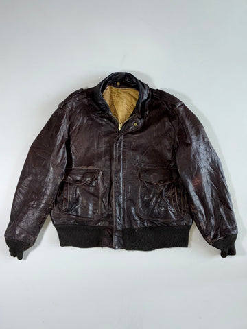 Vintage Schott Brown Leather Flight Bomber Jacket (XL/2XL)