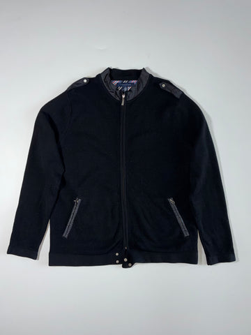 Tommy Hilfiger Black Knit Full Zip Jacket Epaulette Detail – (XL)