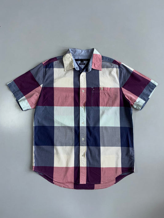 Tommy Hilfiger Multicolor Plaid Short Sleeve Button-Up Shirt | Classic Check Shirt (M/L)