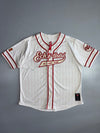 Ecko Unltd “All Crews Major” Pinstripe Baseball Jersey | Vintage Y2K Streetwear | White/Red (2XL)