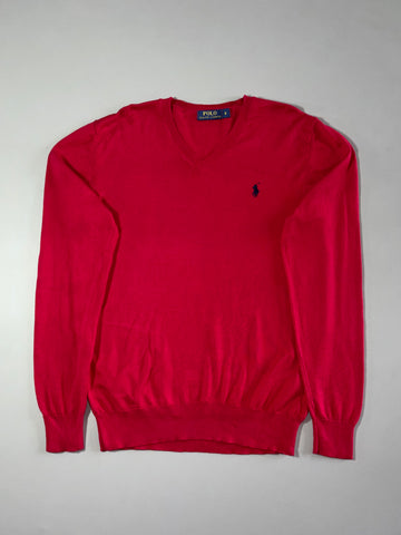 Polo Ralph Lauren Red V-Neck Knit Sweater –(M)
