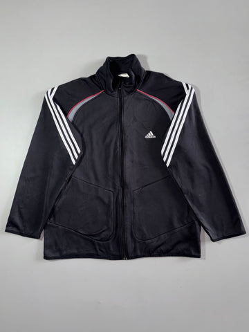 Vintage Y2K Adidas Black Fleece-Lined Track Jacket with Red Piping (2XL)