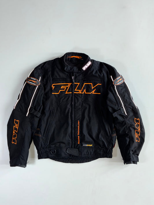 Vintage FLM Racing Technology Black/Orange Cordura Motorcycle Jacket (XL)