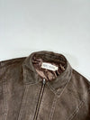 Areuban Distressed Brown Suede Zip Bomber with Contrast Stitching & Elastic Hem, (M)