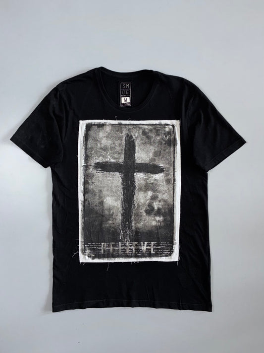 SMOG Slim Fit Cross Patch Graphic T-Shirt Black | 100% Cotton (M)