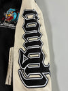 FSBN “Rough” Graphic Varsity Jacket with Tiger & Flaming 8-Ball Design – Black & Cream (S)