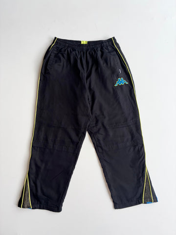 Kappa Black Track Pants – Neon Green Piping (W:38) (L:28)