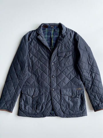Polo Ralph Lauren Navy Quilted Blazer Jacket with Tartan Lining (M)