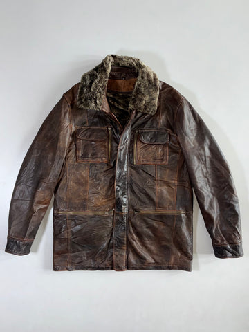 Rugged Distressed Brown Leather Jacket (Xl)