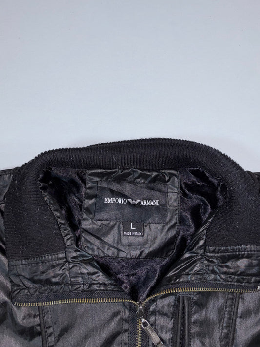 Emporio Armani Black Ribbed-Trim Bomber Jacket – Size (L)