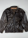 Dark Brown Leather-Look Bomber Jacket with Zip Pockets (L)