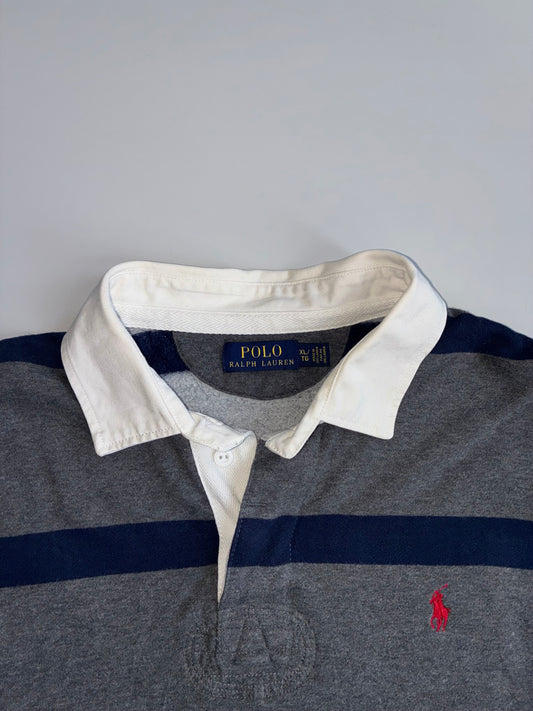 Polo Ralph Lauren Striped Rugby Shirt – Grey/Navy with White Collar (2Xl)