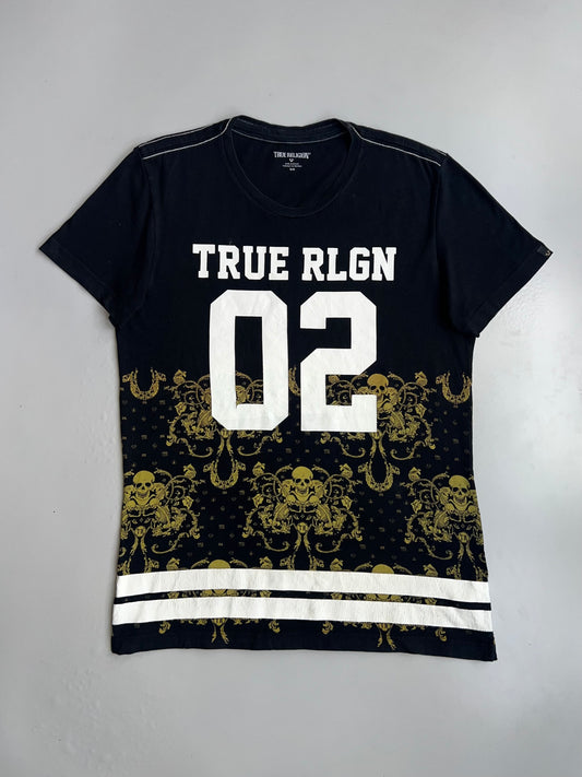 Vintage True Religion Men's Black '02' Graphic T-Shirt (M)