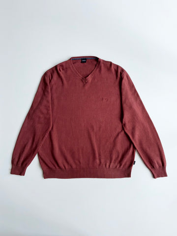 BOSS Hugo Boss Rust Maroon V-Neck Sweater (XL)