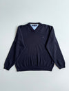 Tommy Hilfiger Navy V-Neck Knit Sweater – Oxford Contrast Collar (M)